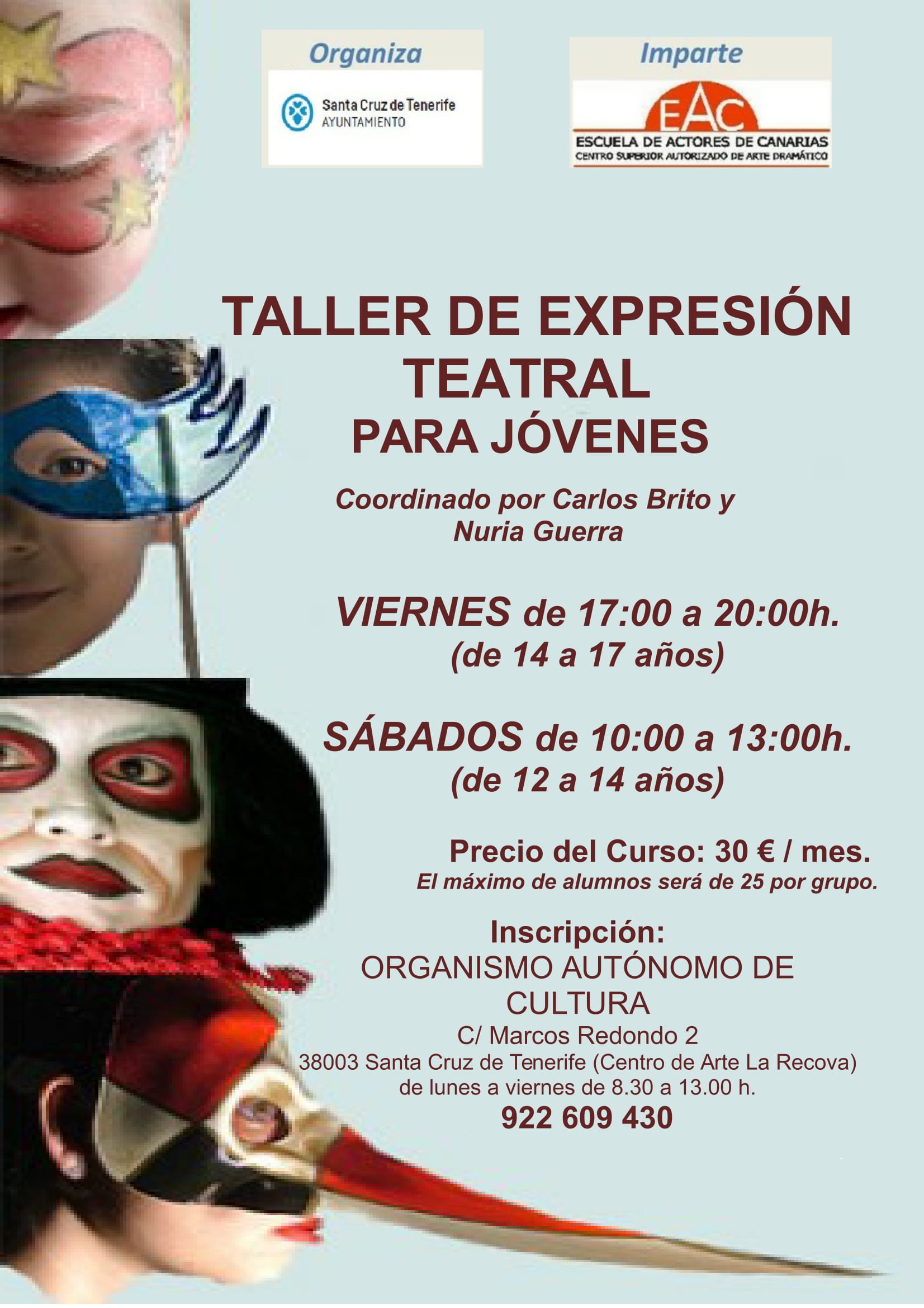 Plazas disponibles taller de expresión teatral para jóvenes